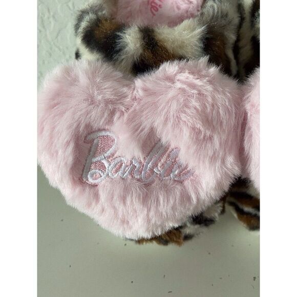 Barbie Leopard Print Pink Heart Plush Faux Fur Slippers Women’s Size Small 5-6 - Picture 3 of 16